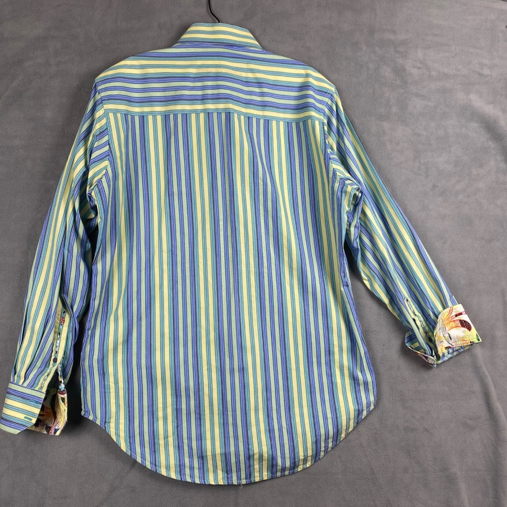 Robert Graham Mens Striped Button Down Shirt Blue Yellow Guitar Cuffs Size Small - Picture 10 of 10